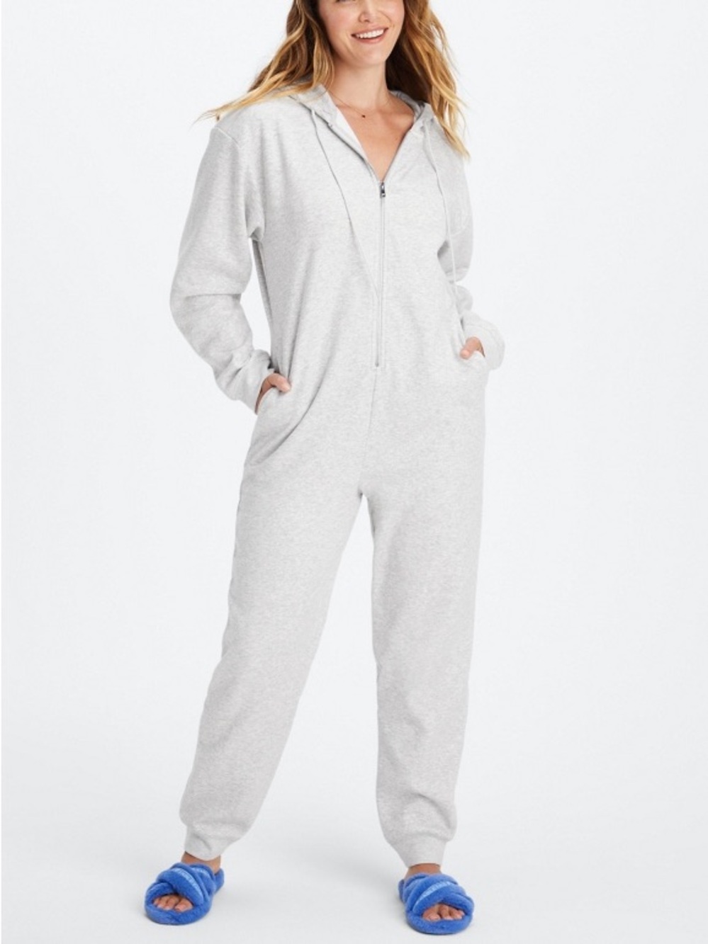 Smash and Tess Cozy Zip-Front Hooded Onesie - Light Gray Medium